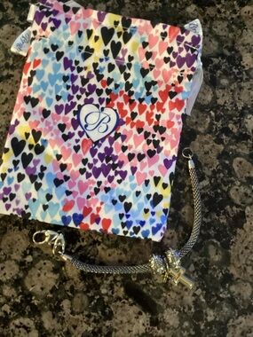 Brighton Silver-Tone Bracelet with Cross Charms and Branded Heart Pouch